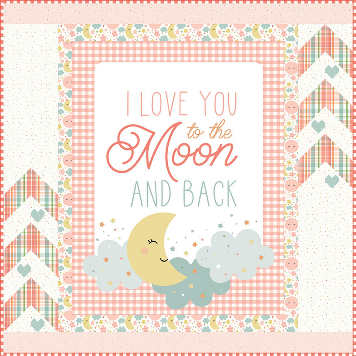 Love You to the Moon Coral Panel Quilt Kit
