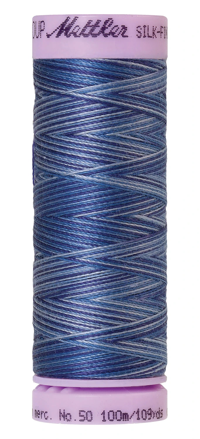 Mettler 9812 Silk-Finish 50wt Variegated Cotton Thread 109yd/100M Evening Blue