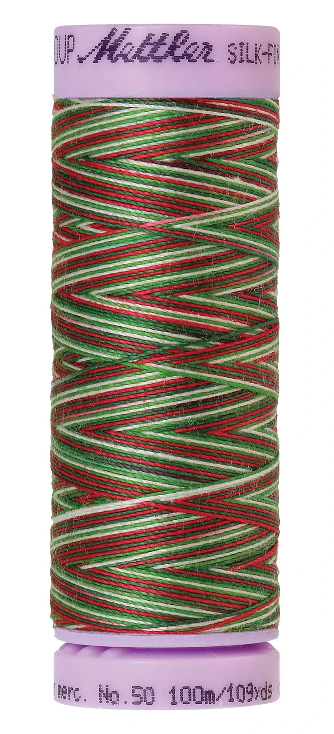 Mettler 9825 Silk-Finish 50wt Variegated Cotton Thread 109yd/100M Seasons Greetings