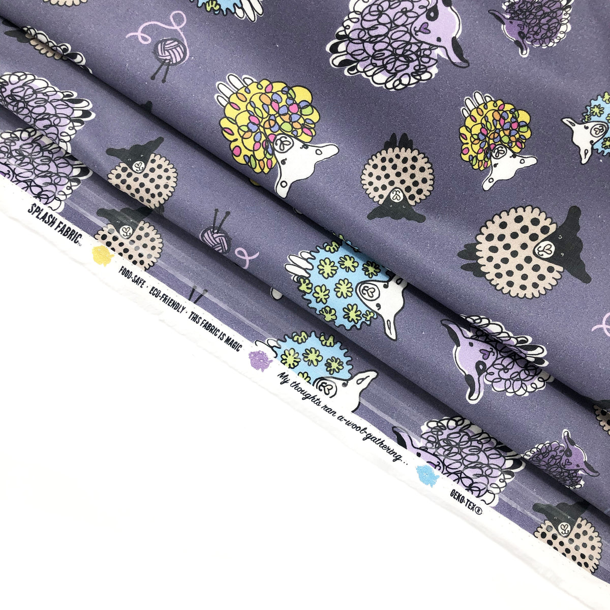 Splash Laminate Cotton Fabric 1 Yard Cut - Plum Sheep