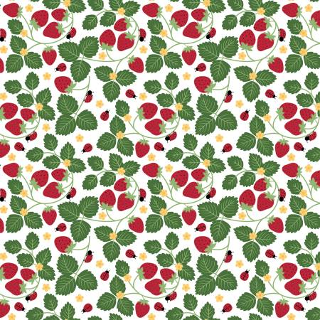 Little Ladybug Strawberries White Fabric 6634
