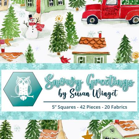 5in Squares Snowy Greetings 42pcs 2-4pcs of Each Print