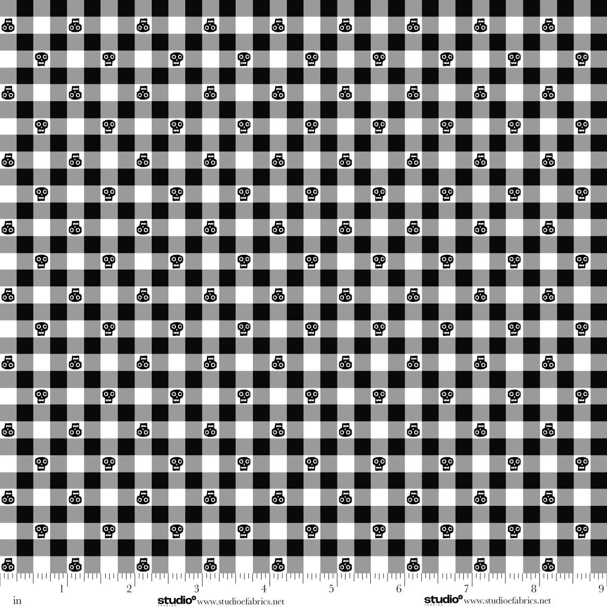 I Made A Boo-Boo Gingham Skull Black Fabric 806325