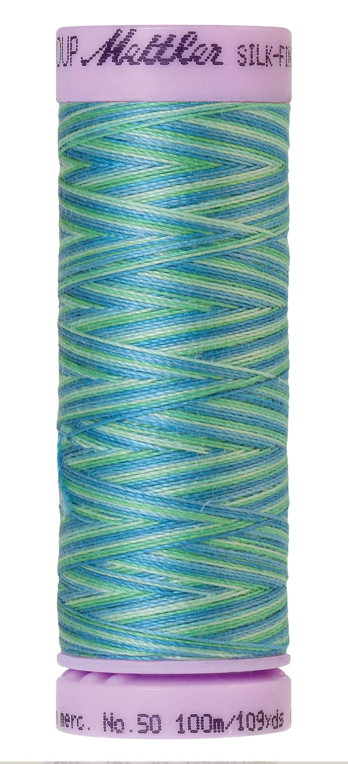 Mettler 9814 Silk-Finish 50wt Variegated Cotton Thread 109yd/100M Seaspray