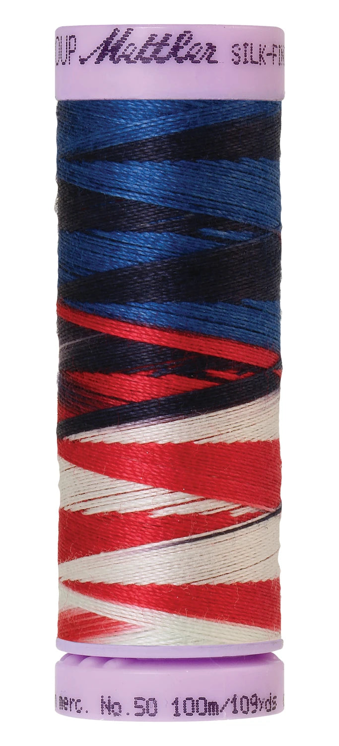 Mettler 9823 Silk-Finish 50wt Variegated Cotton Thread 109yd/100M Patriotic