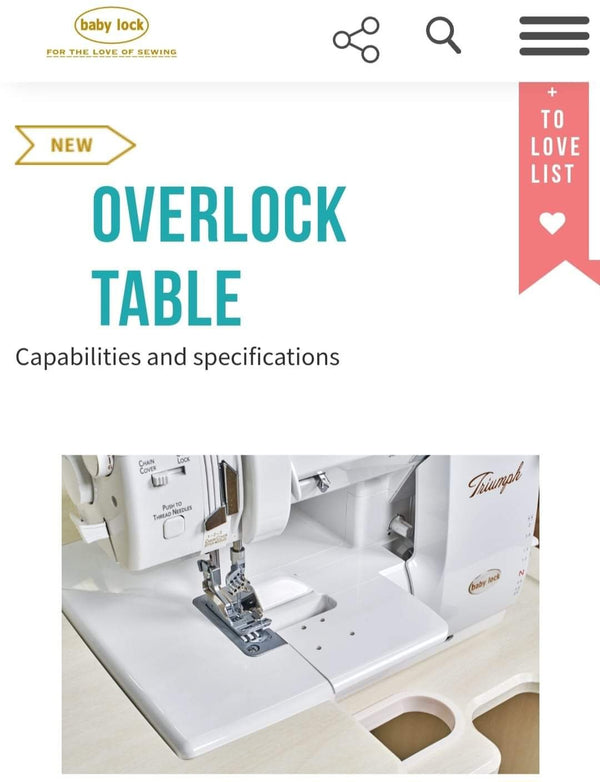 Baby Lock Overlock Table For Triumph BLETS8 And Ovation BLES8