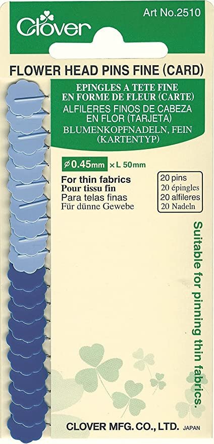 Clover Flower Head Pins Carded Fine 20CT SZ22 Blue