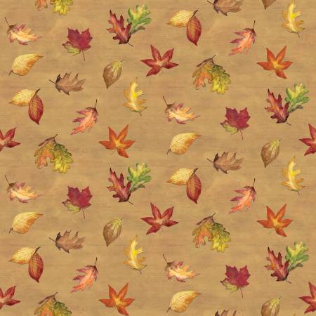 Covered Bridges in Fall Leaf Toss Gold 805141