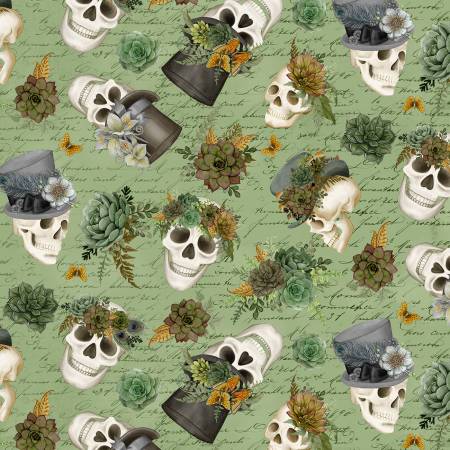 Dark Academia Skulls and Hats Sage 806129