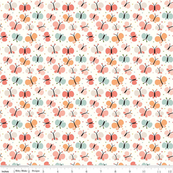 Love You to the Moon Flannel Butterflies White