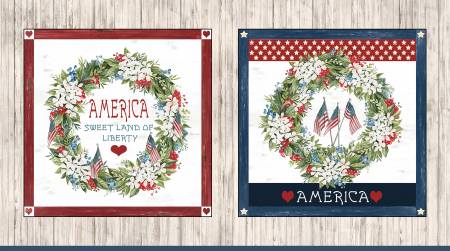 Farmhouse Americana Patriotic Wreath Pillow Panel 5264