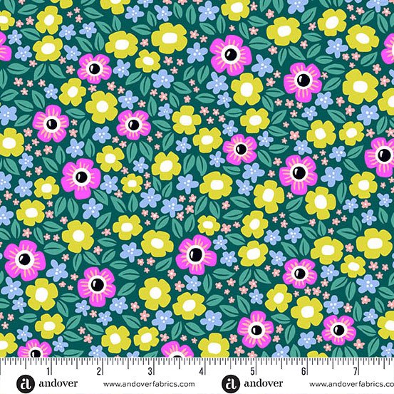 Ghostly Garden Floral Fright Teal 6288