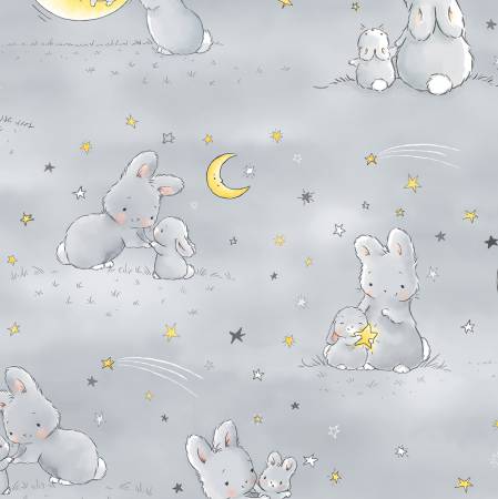 Grey Bunny & Moon Flannel