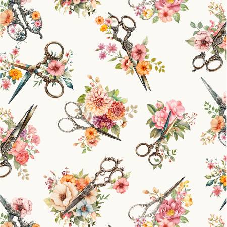 Happy Place Cream Tossed Floral Scissors 5608