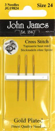 John James Cross Stitch Tapestry Gold Needles Size 24 3ct