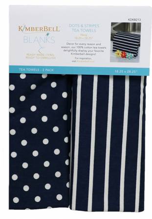 Kimberbell Tea Towels Dots and Stripes  Navy