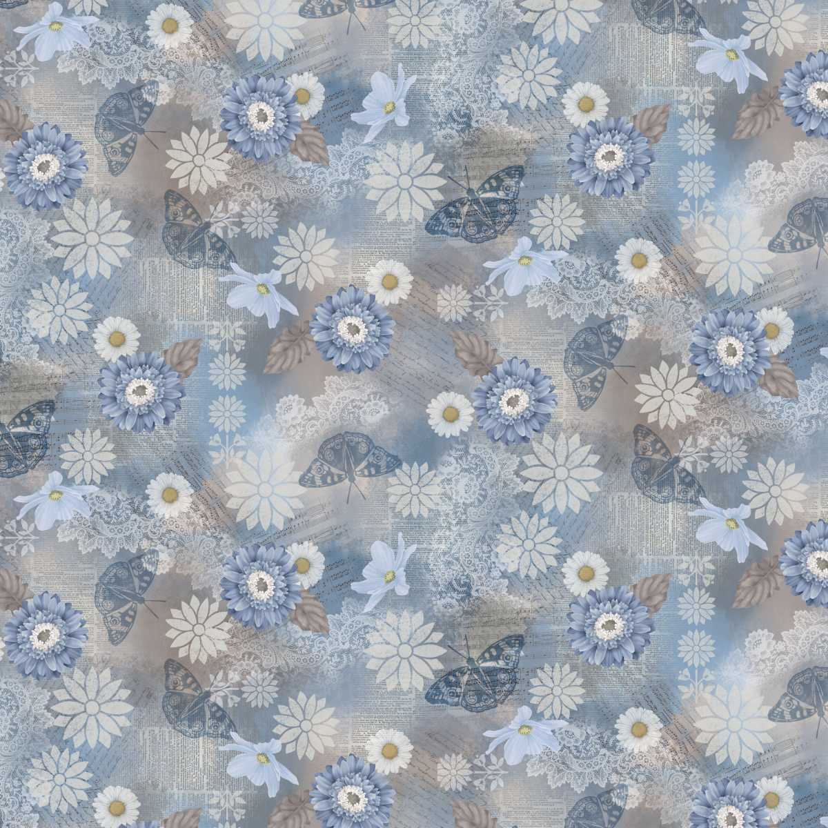 Kindly Yours Blue/Taupe Butterflies 6609