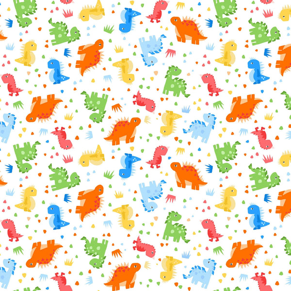 Playtime Flannel Dinousars White
