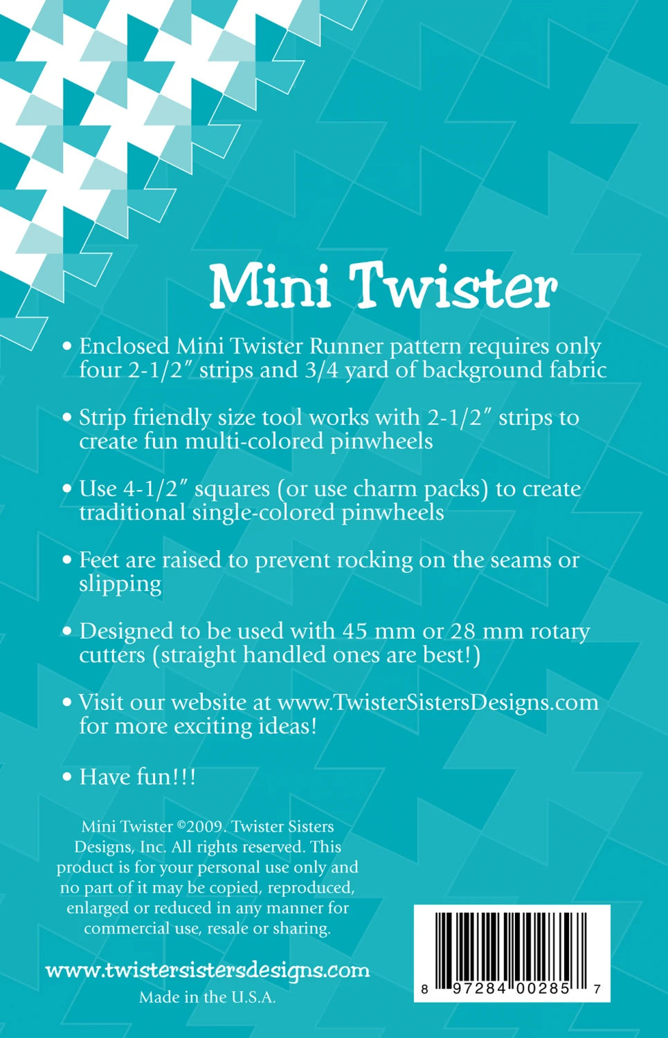 Mini Twister Pin Wheel Tool and Table Runner Pattern
