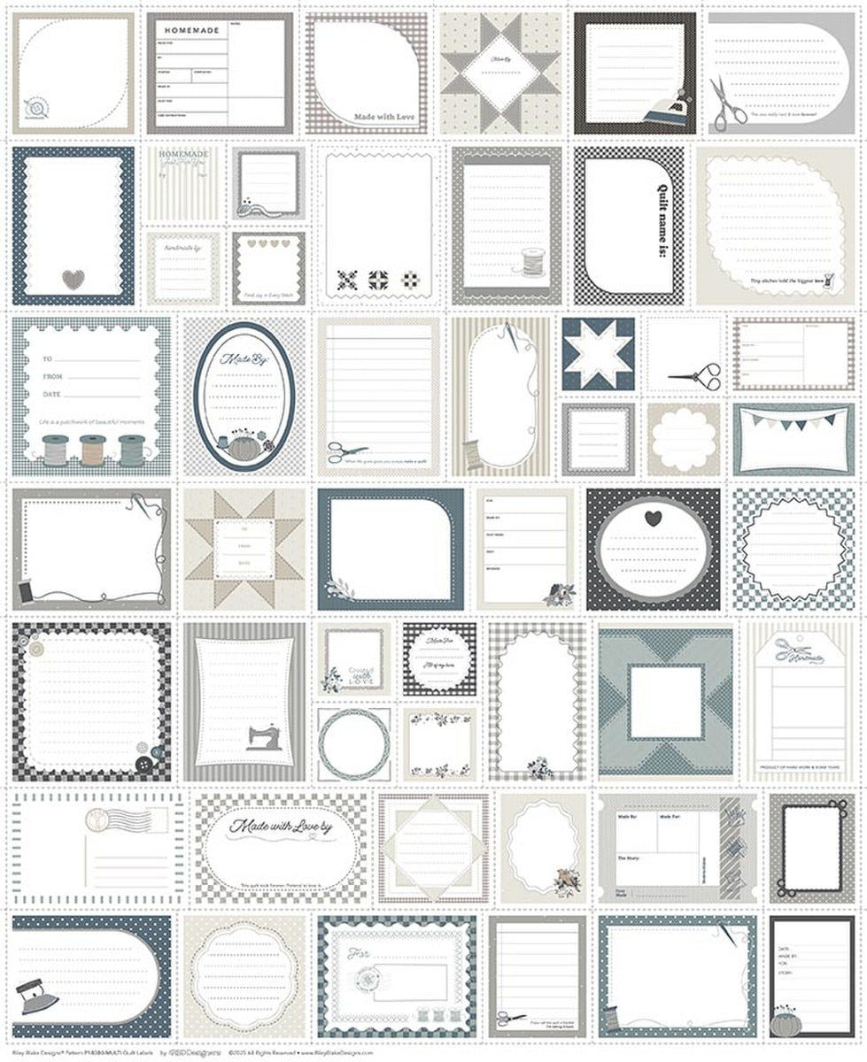 Quilt Labels Panel Grayscale