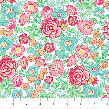 Quilting In Bloom Large Rose White Multi 6542