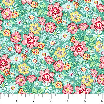 Quilting In Bloom Packed Floral Turq Multi 6546