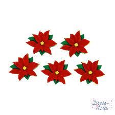 Red Poinsettias Buttons 5 pc