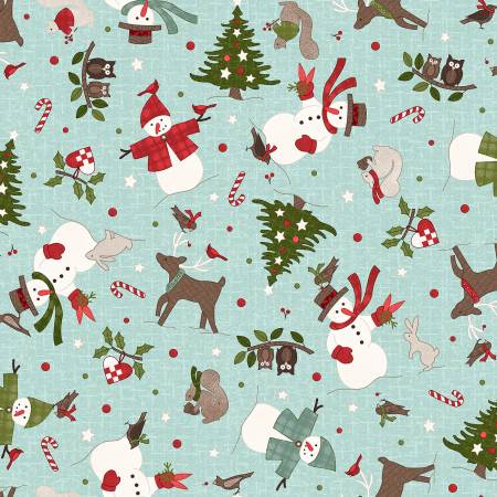 Snowtop Mountain Aqua Christmas Toss Flannel 6F139