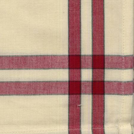 Tea Towel Cranberry/Cream with Green Stripe