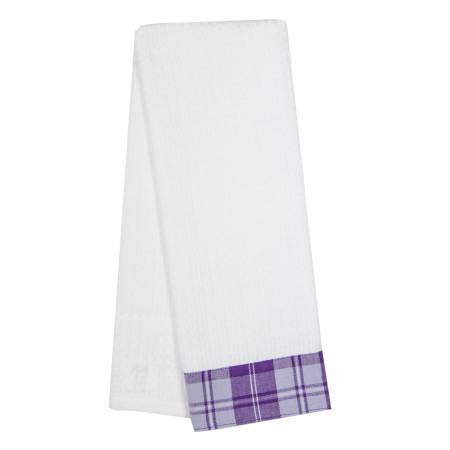 Tea Towels Solid White Plaid Bottom Purple