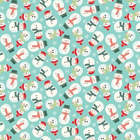 The North Pole Snowmen Aqua Flannel 6F133