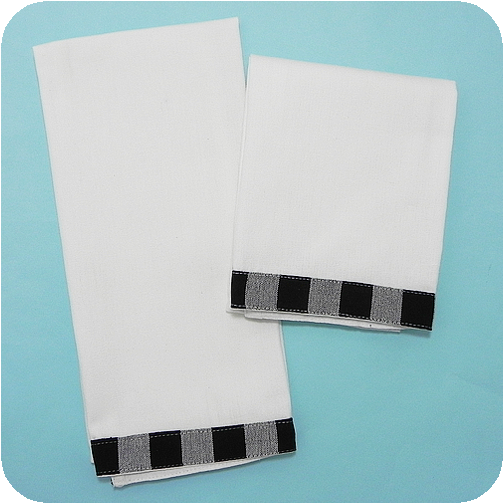 Towels Kitchen Vintage Gingham Trim Black