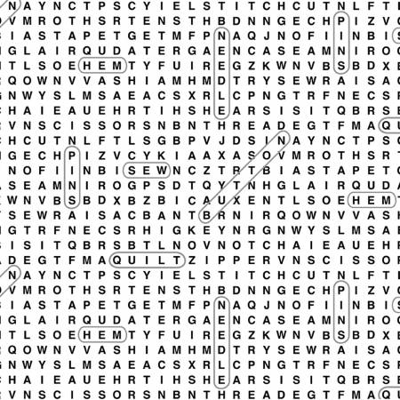 White Sewing Word Search 3623
