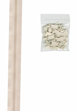 Zipper 4 yards of 16mm #4.5 chain and 16 Extra-Large Coordinated Pulls Ivory