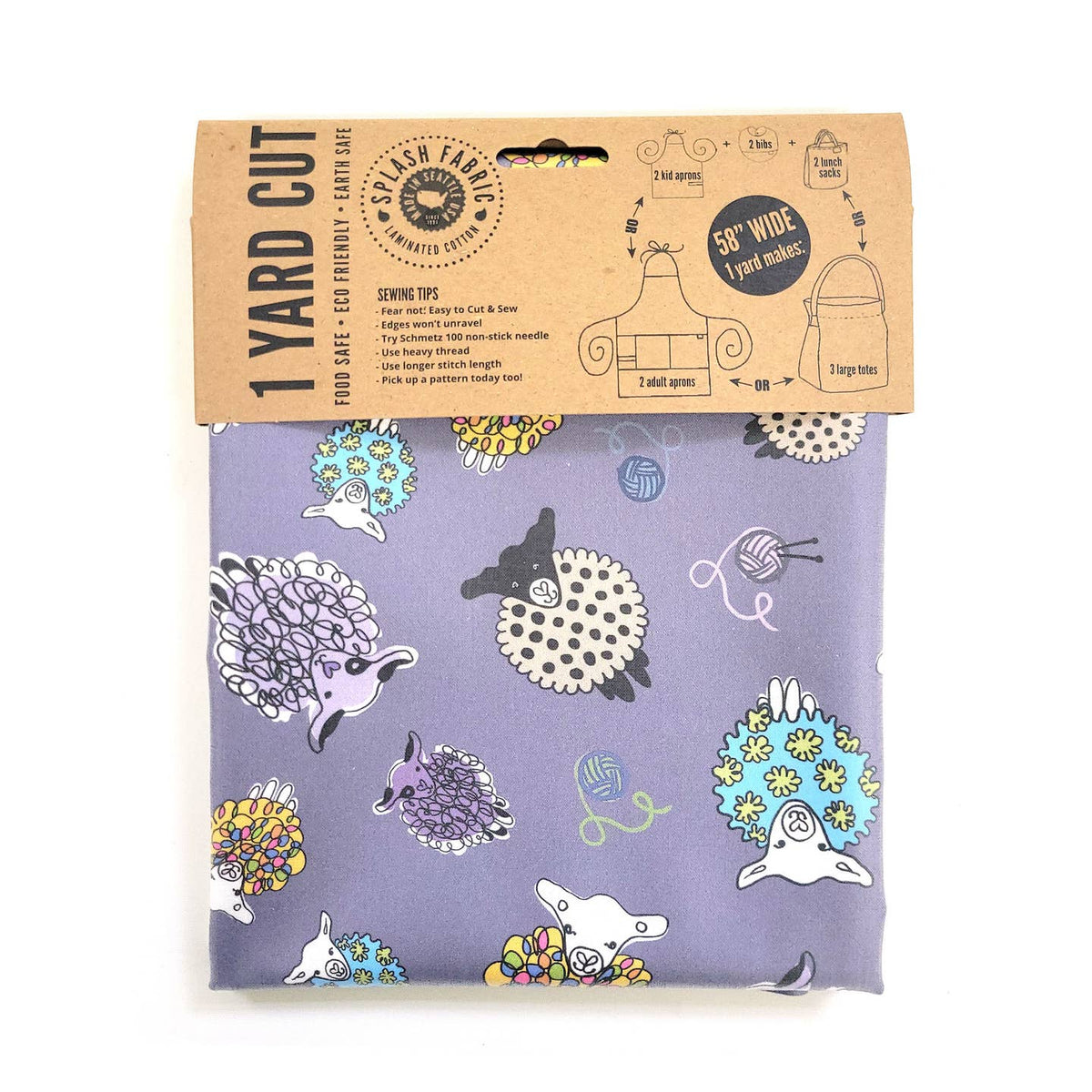 Splash Laminate Cotton Fabric 1 Yard Cut - Plum Sheep